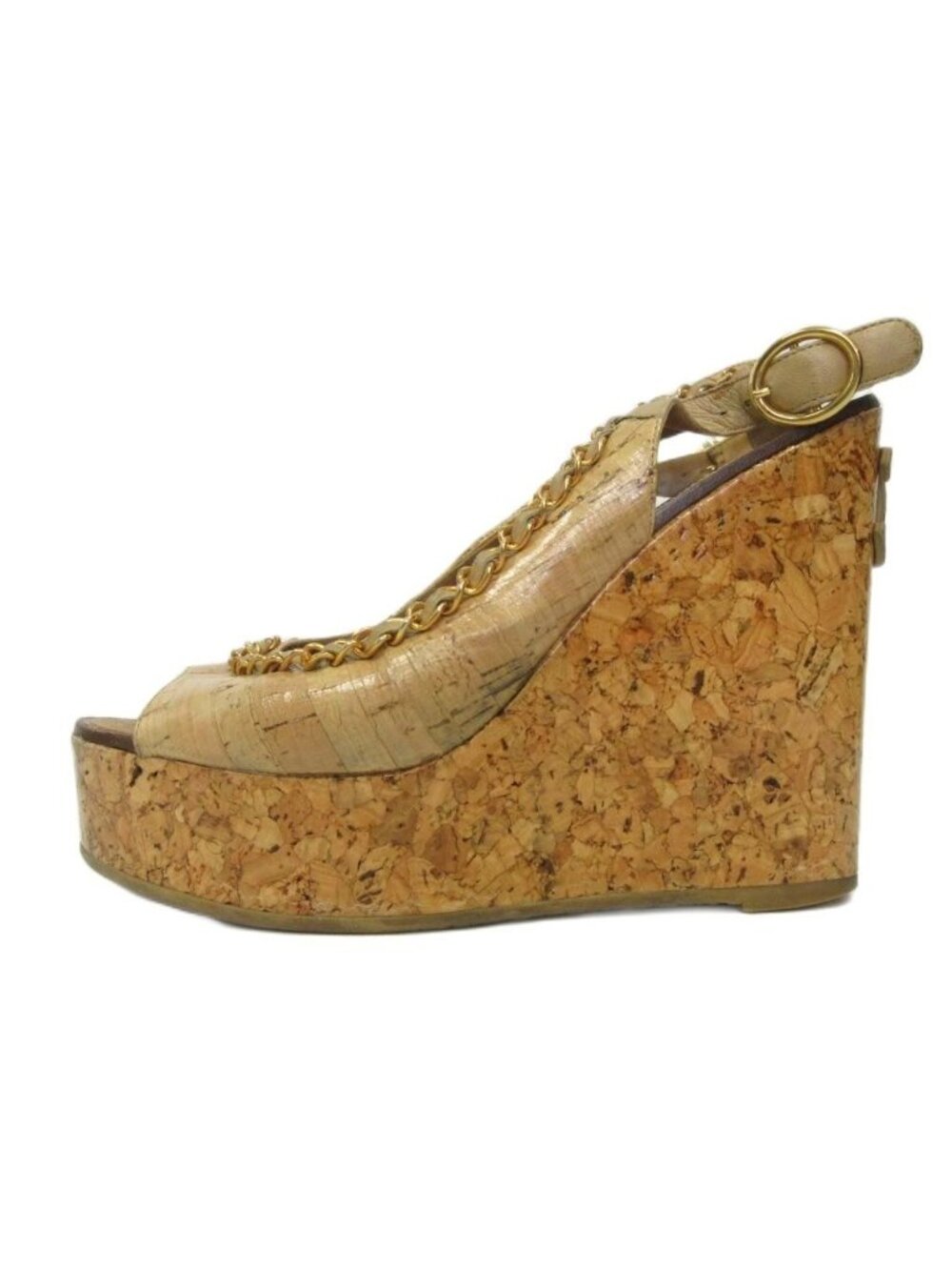 Chanel Chain CC Logo Sandals Wedge Sole 36.5 Brown - Picture 2 of 9